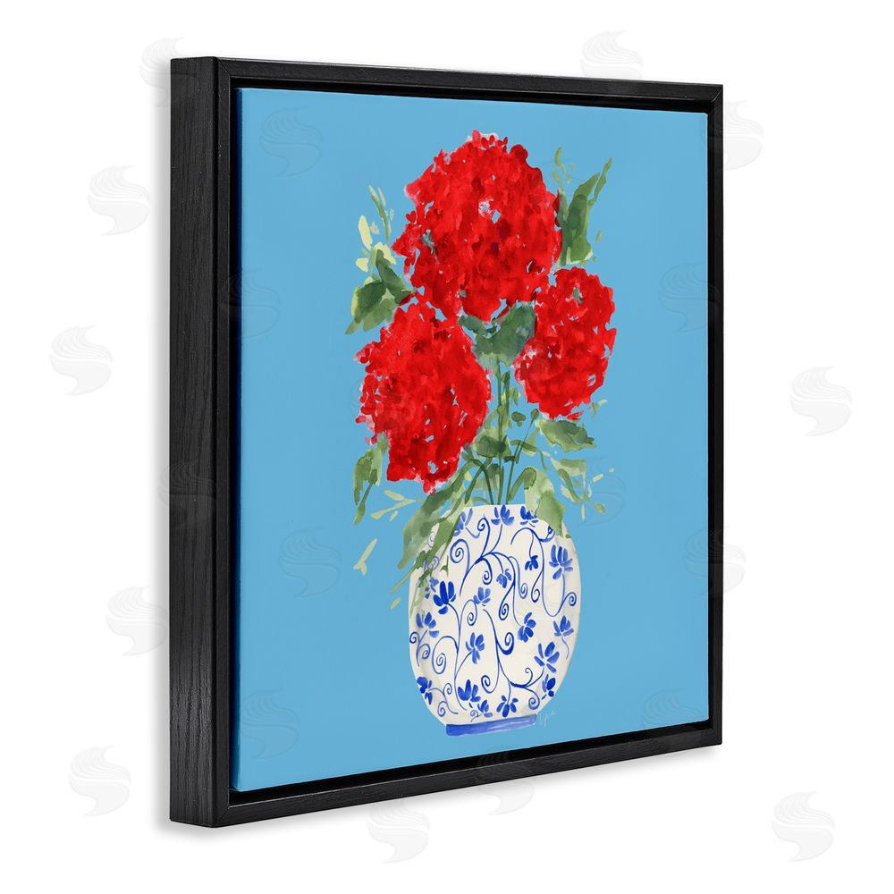 Sundance Graphics Bold Red Hydrangea Trio Black Floating Frame Canvas Wall Art Print