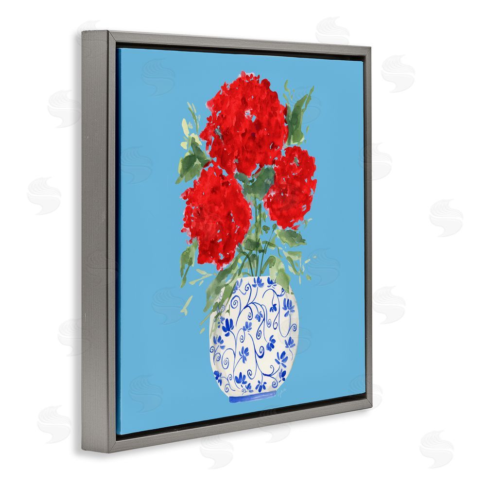 Sundance Graphics Bold Red Hydrangea Trio Gray Floating Frame Canvas Wall Art Print