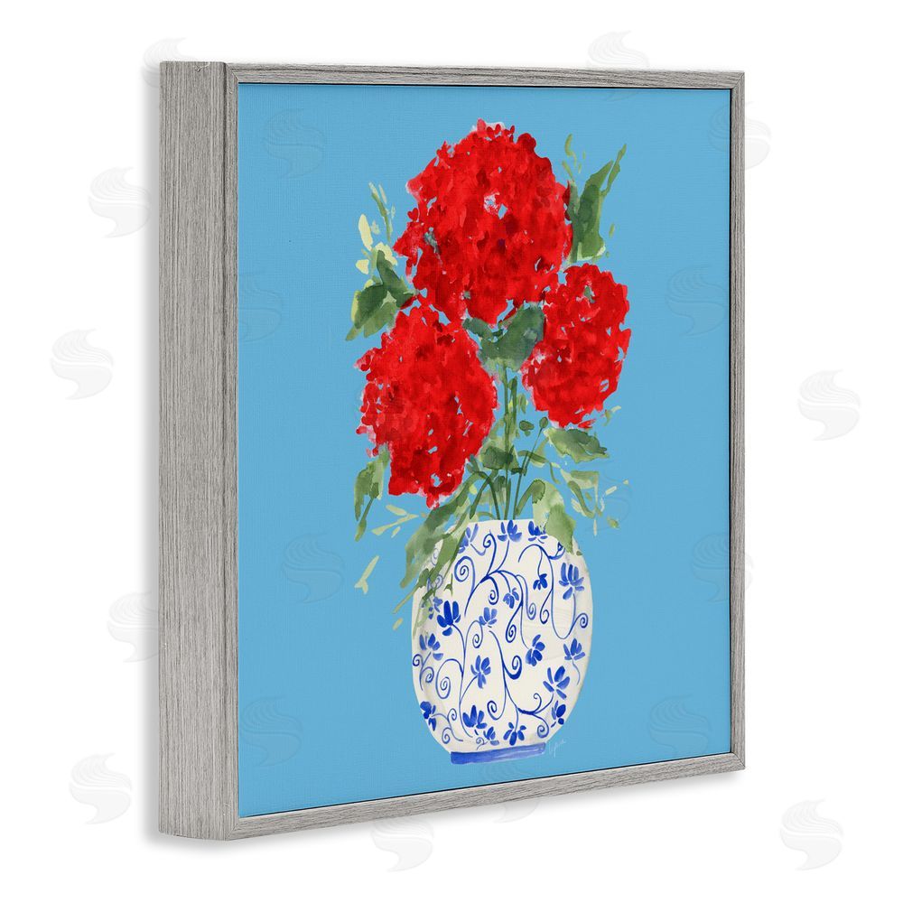 Sundance Graphics Bold Red Hydrangea Trio Gray Framed Giclee Wall Art Print