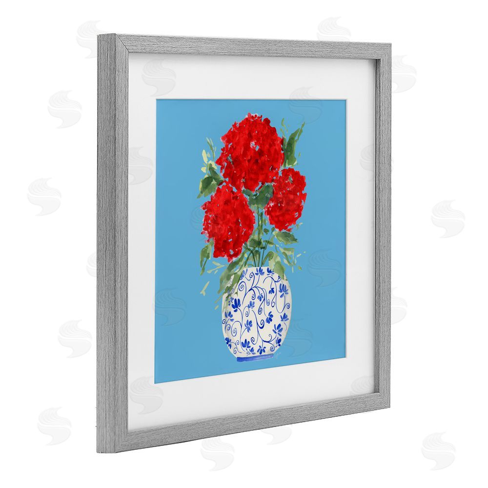 Sundance Graphics Bold Red Hydrangea Trio Gray Framed Print Under Glass Wall Art