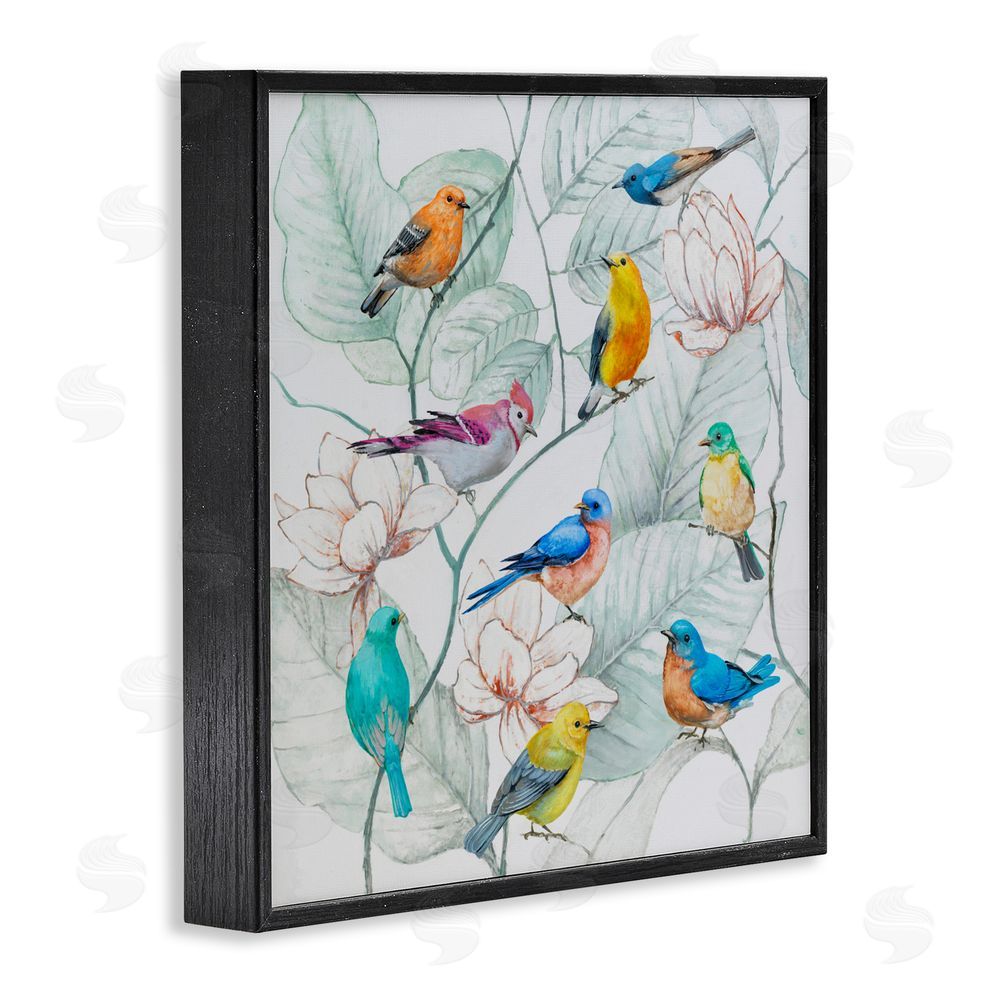 Lorenzo Collective Colorful Array Of Birds Black Framed Giclee Wall Art Print