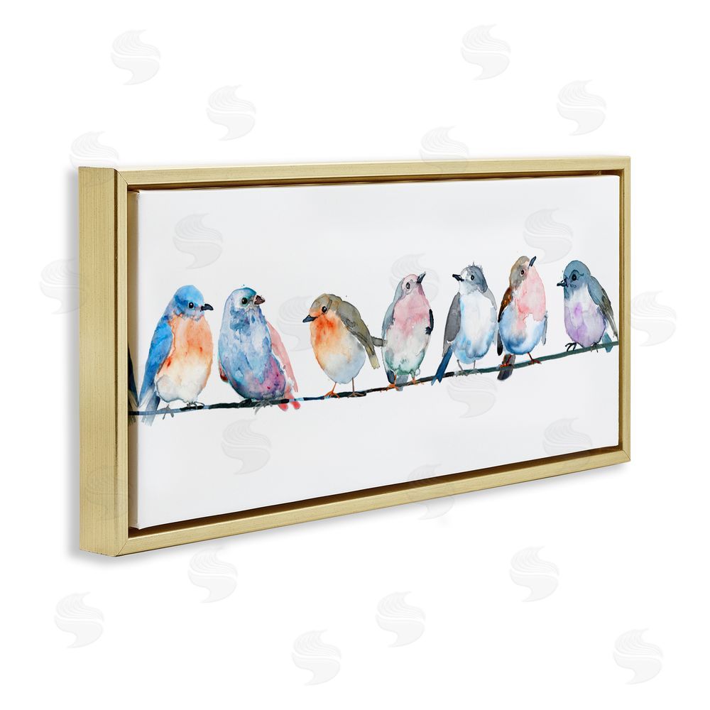 Lorenzo Collective Perching Pastel Birds Gold Floating Frame Canvas Wall Art Print