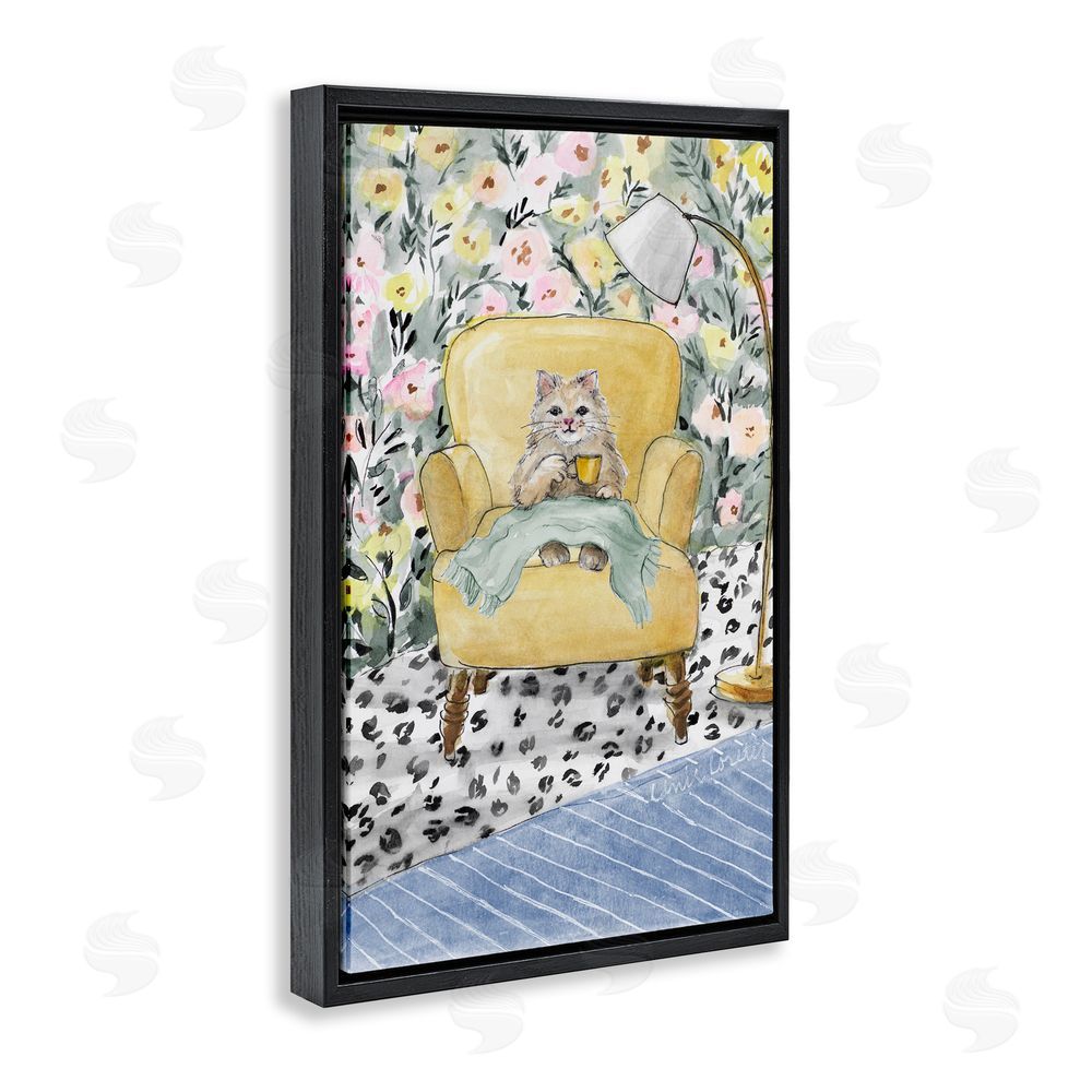 Lanie Loreth Cozy Cat Corner Black Floating Frame Wall Art Print