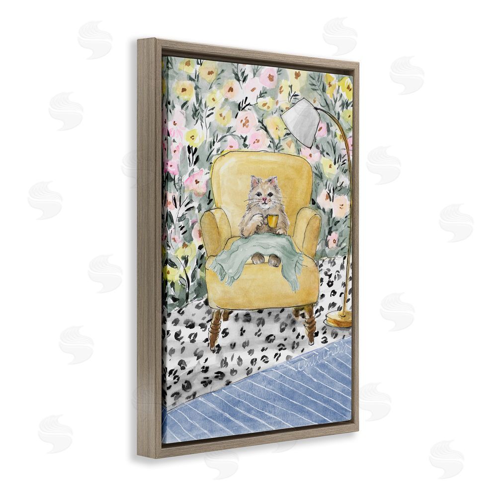 Lanie Loreth Cozy Cat Corner Brown Floating Frame Wall Art Print