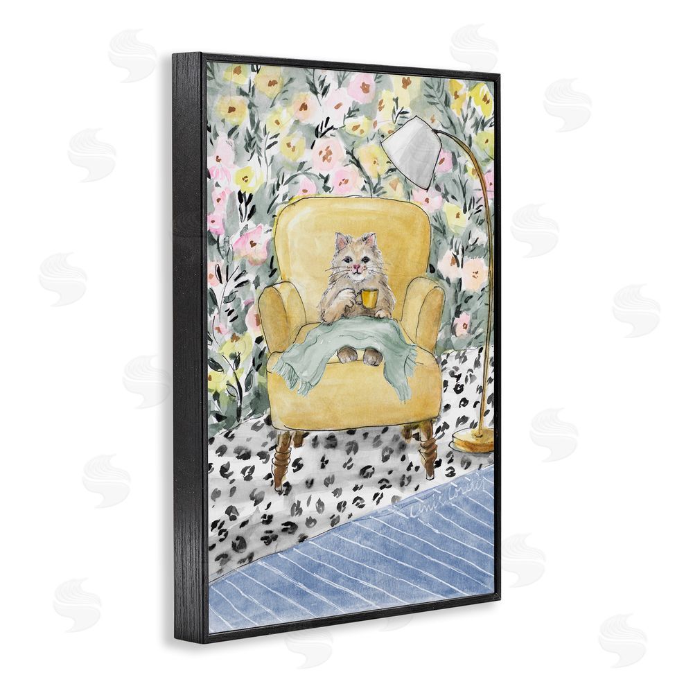 Lanie Loreth Cozy Cat Corner Black Framed Giclee Wall Art Print