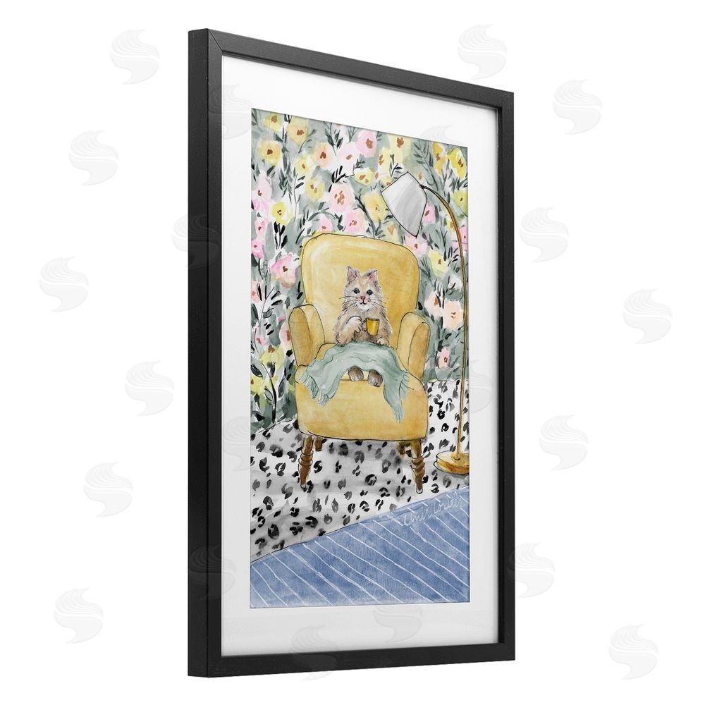Lanie Loreth Cozy Cat Corner Black Framed Print Under Glass Wall Art
