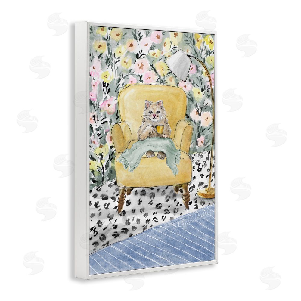 Lanie Loreth Cozy Cat Corner White Framed Giclee Wall Art Print