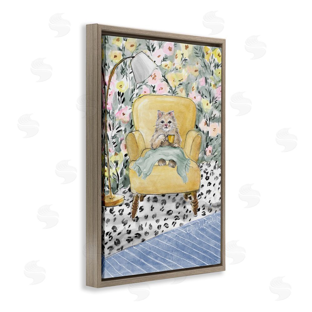 Lanie Loreth Cozy Cat Relaxing Brown Floating Frame Wall Art Print
