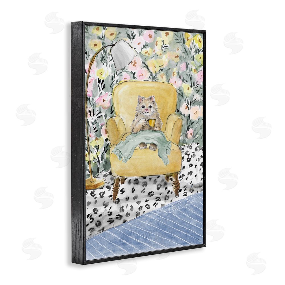 Lanie Loreth Cozy Cat Relaxing Black Framed Giclee Wall Art Print
