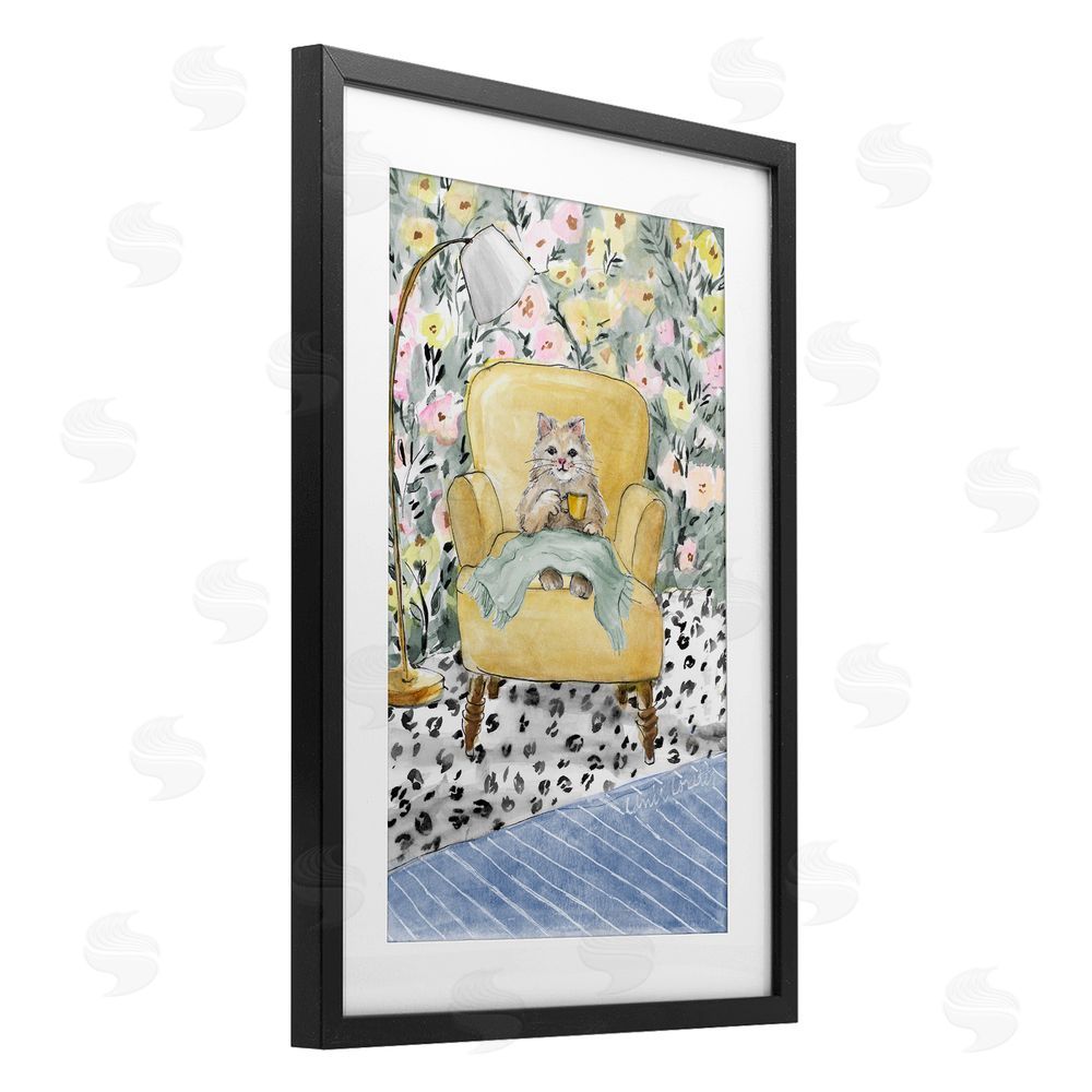 Lanie Loreth Cozy Cat Relaxing Black Framed Print Under Glass Wall Art