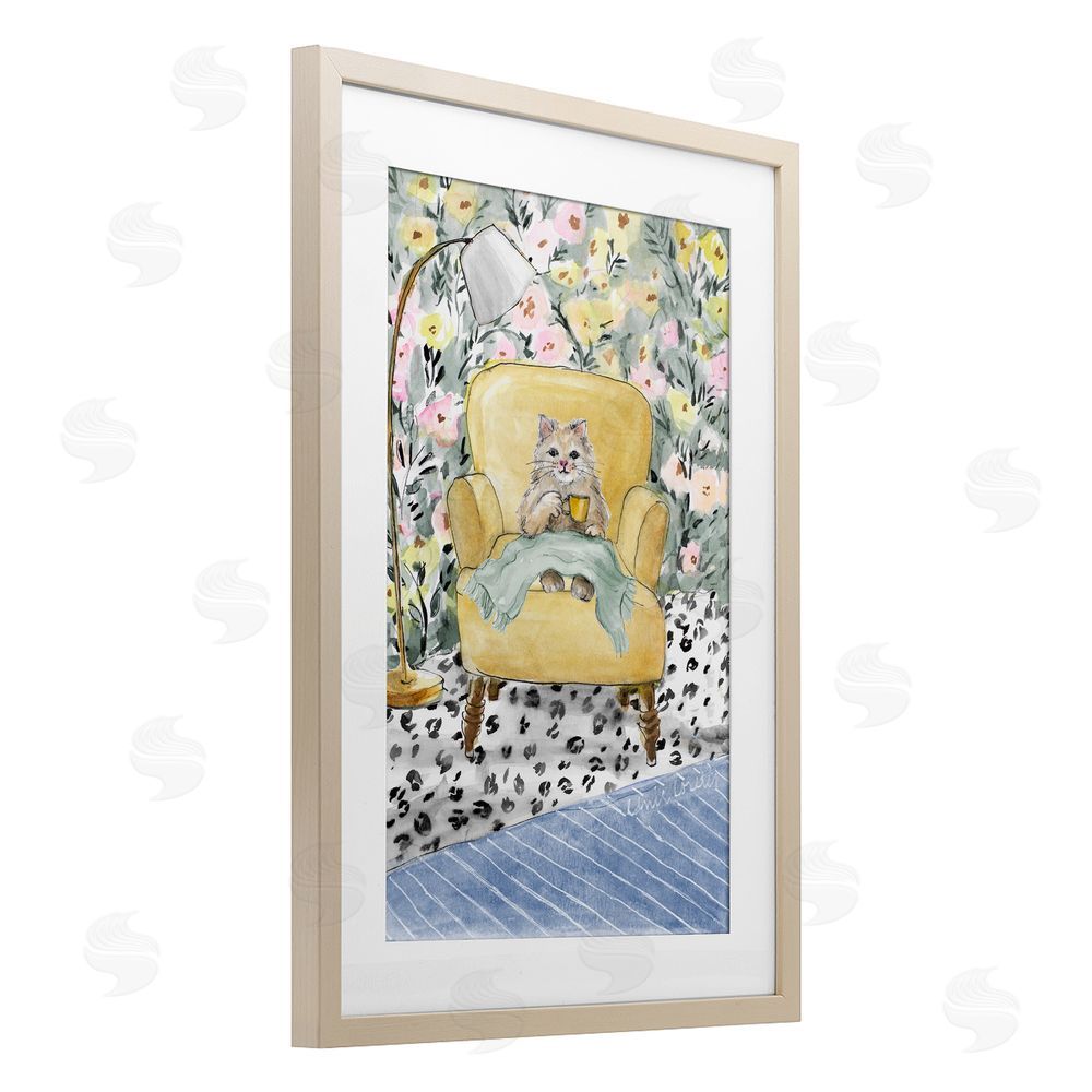 Lanie Loreth Cozy Cat Relaxing Birch Framed Print Under Glass Wall Art