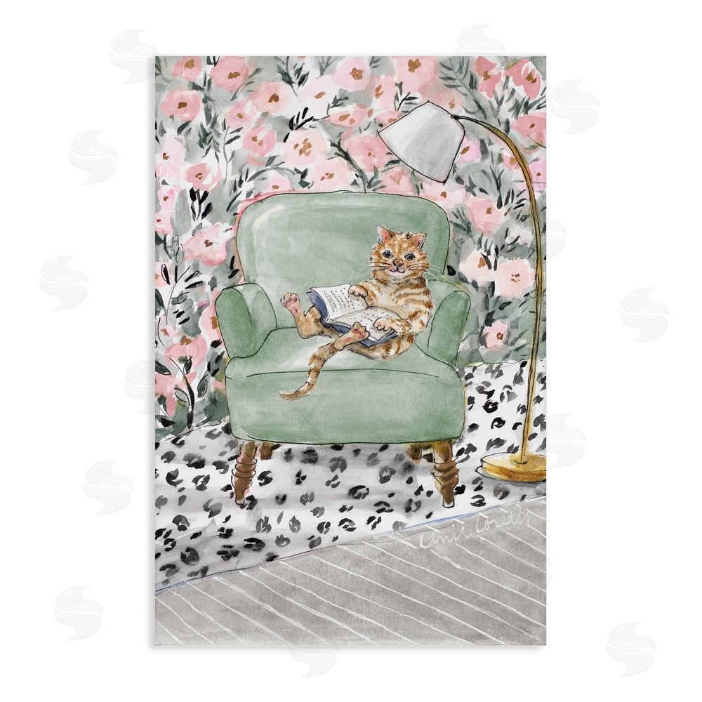 Lanie Loreth Cozy Cat Reading Stretched Canvas Wall Art Print