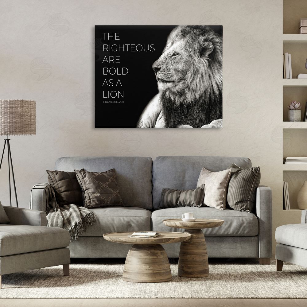 Shelley Lake The Righteous Bold As A Lion Stretched Canvas Wall Art in Room
