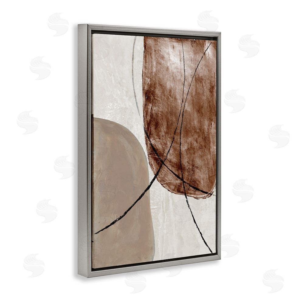Merri Pattinian Taupe & Brown Abstract Gray Floating Frame Canvas Wall Art Print