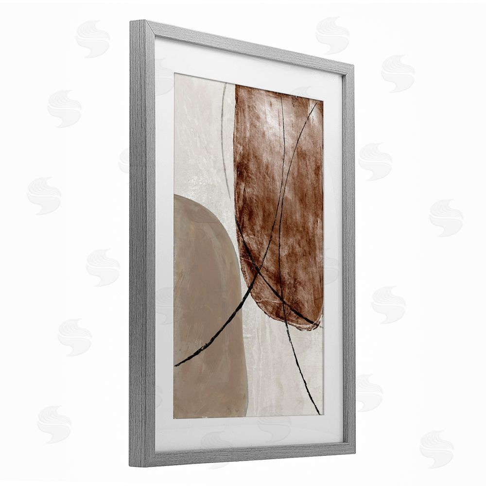 Merri Pattinian Taupe & Brown Abstract Gray Framed Print Under Glass Wall Art