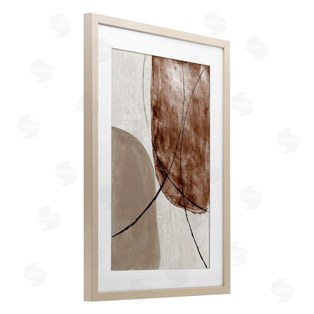 Merri Pattinian Taupe & Brown Abstract Birch Framed Print Under Glass Wall Art
