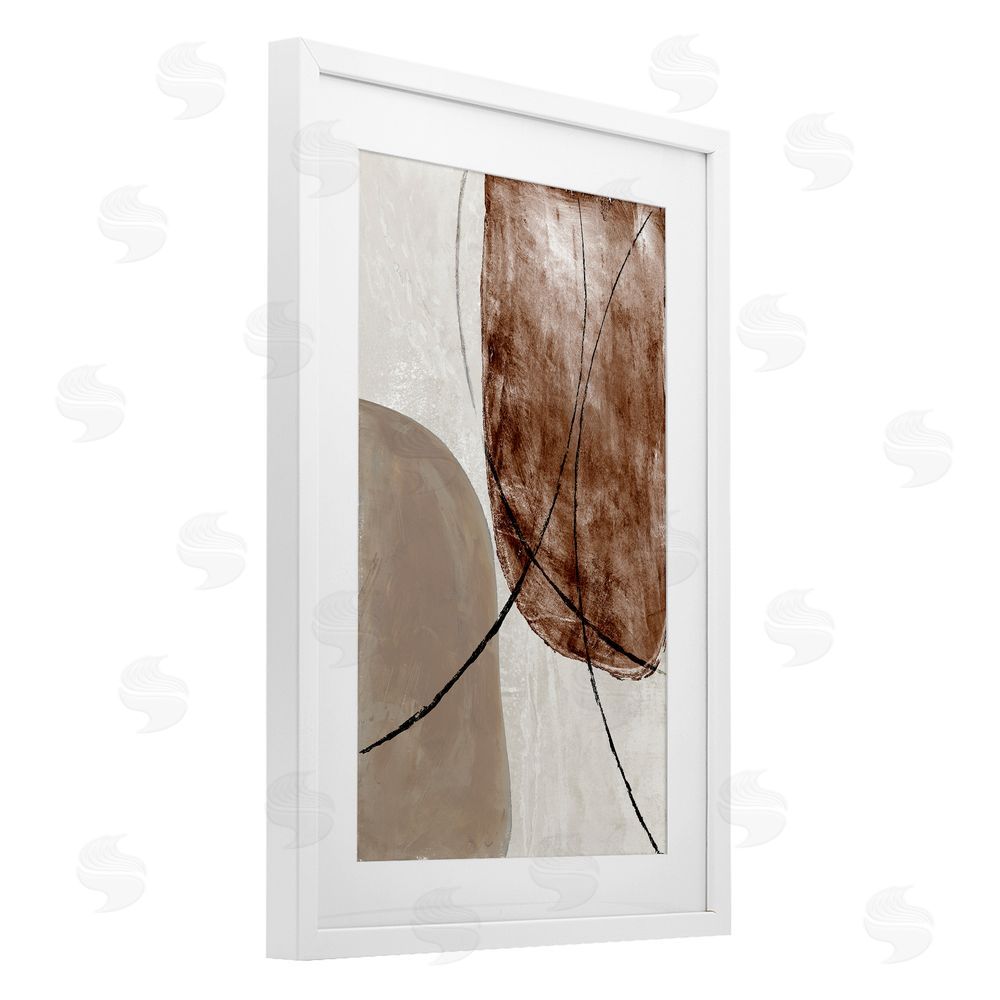Merri Pattinian Taupe & Brown Abstract White Framed Print Under Glass Wall Art