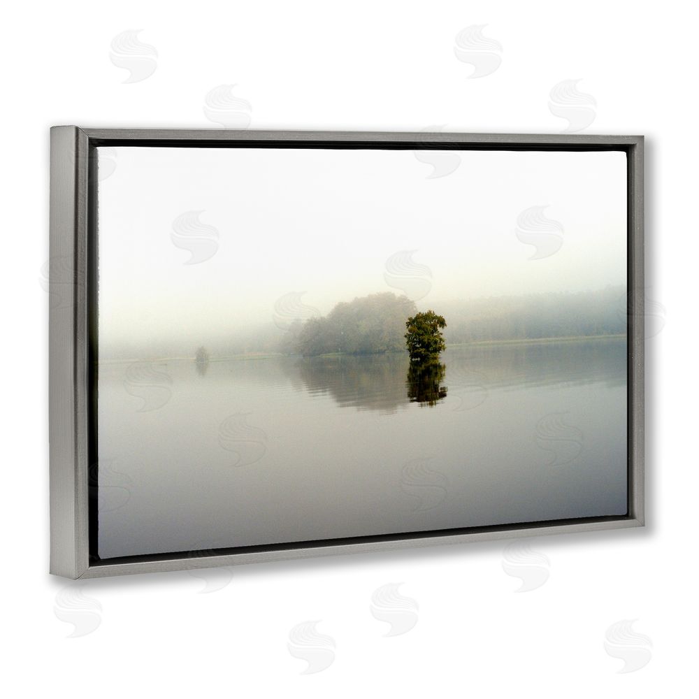 Sundance Graphics Misty Lake Reflection Gray Floating Frame Canvas Wall Art Print
