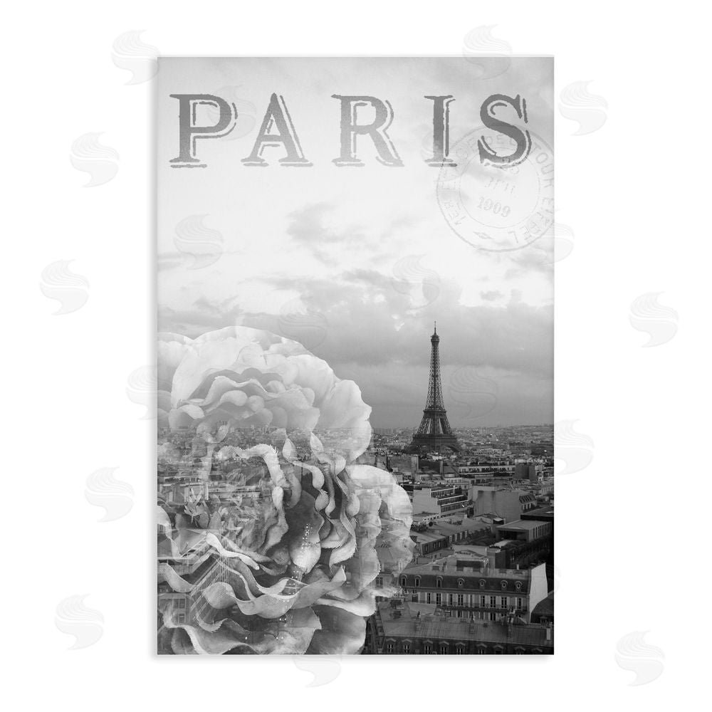 Emily Navas Paris Postcard in Monochrome Stretched Canvas Wall Art Print