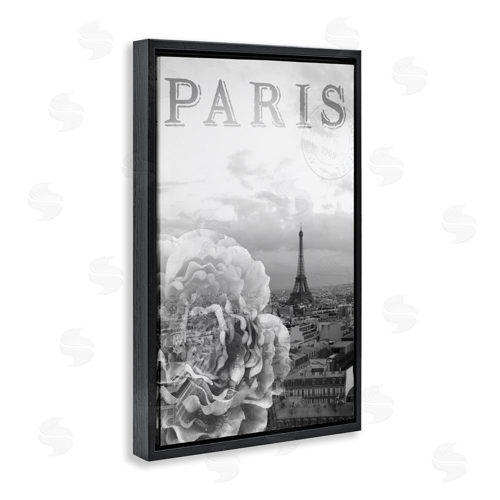 Emily Navas Paris Postcard in Monochrome Black Floating Frame Canvas Wall Art Print