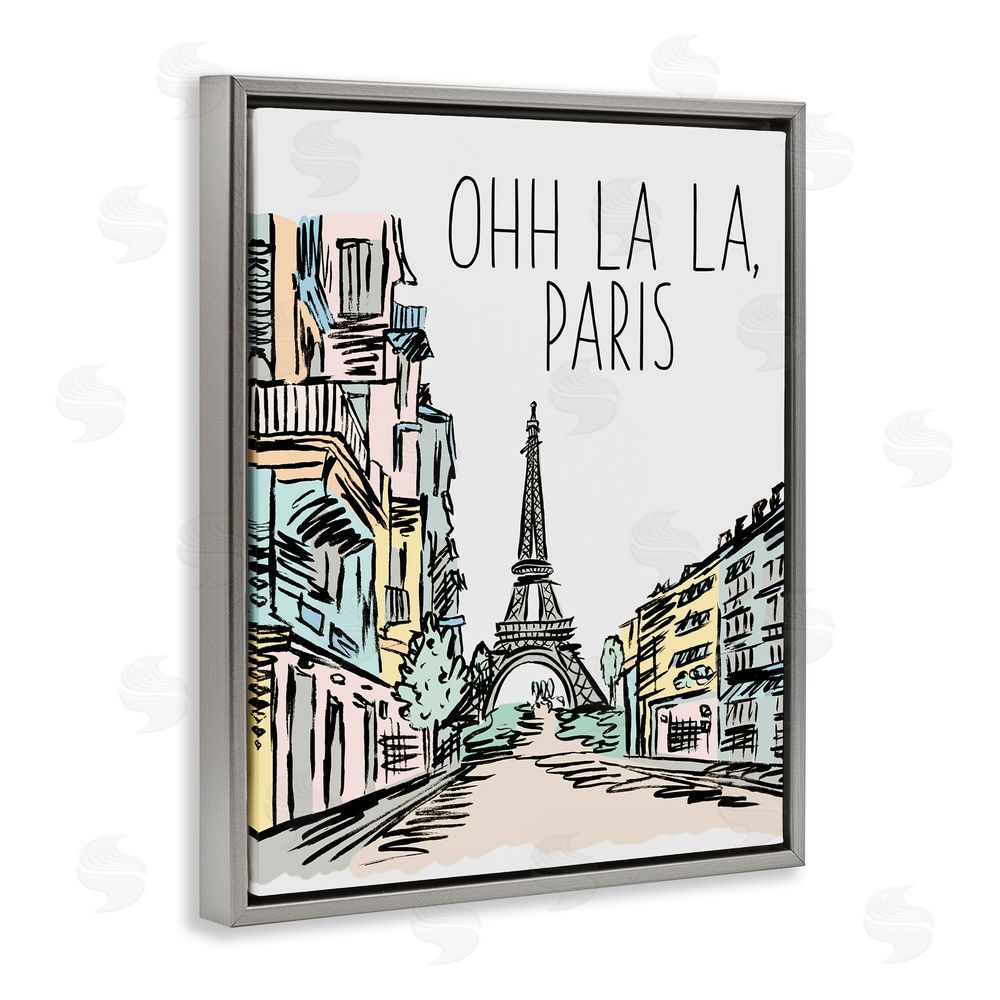 Elizabeth Medley Ohh La La Paris Gray Floating Frame Canvas Wall Art Print