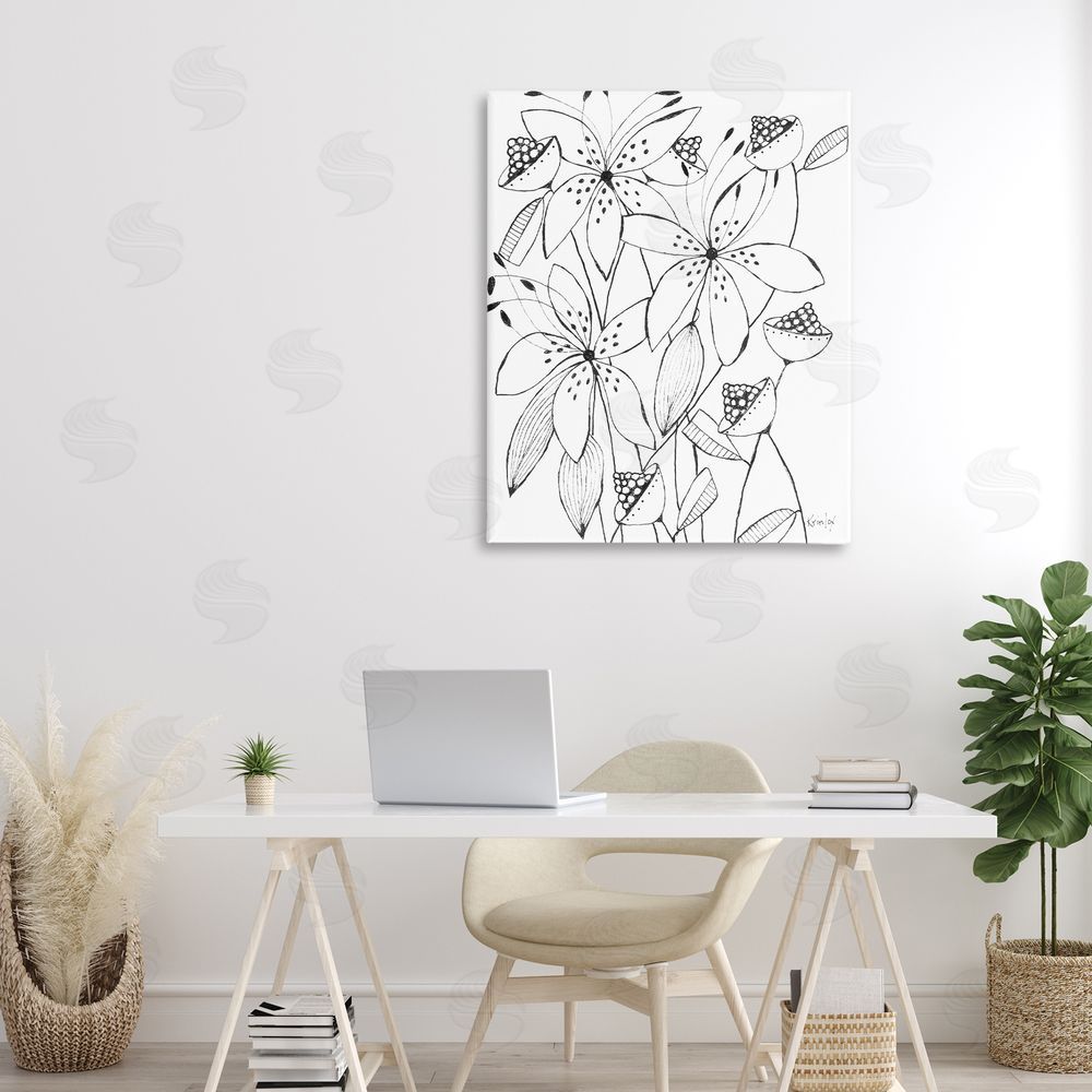 Krinlox Open Blooms Outline Stretched Canvas Wall Art in Room
