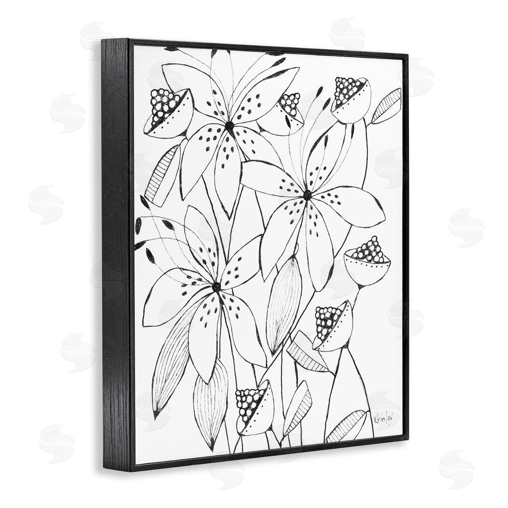 Krinlox Open Blooms Outline Black Framed Giclee Wall Art Print