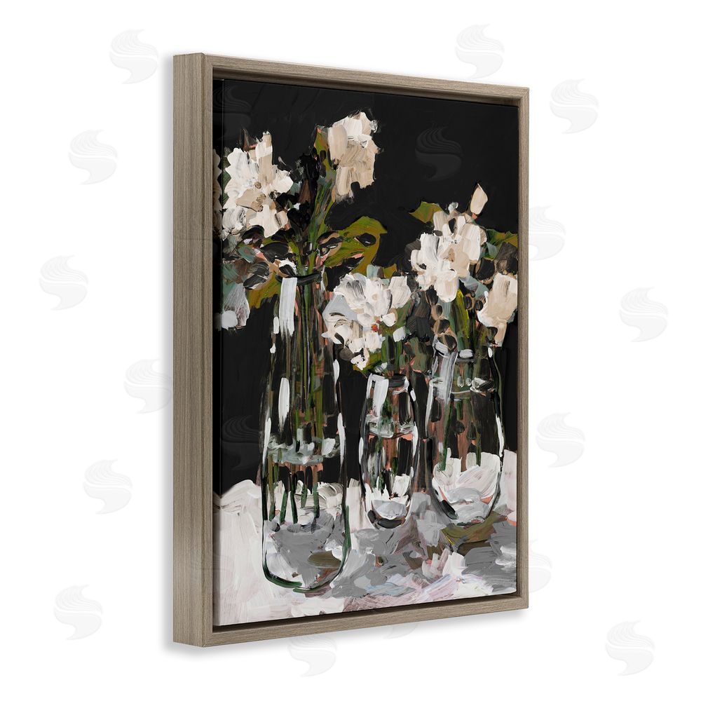 Jane Slivka Three Flower Vases on Black Brown Floating Frame Canvas Wall Art Print