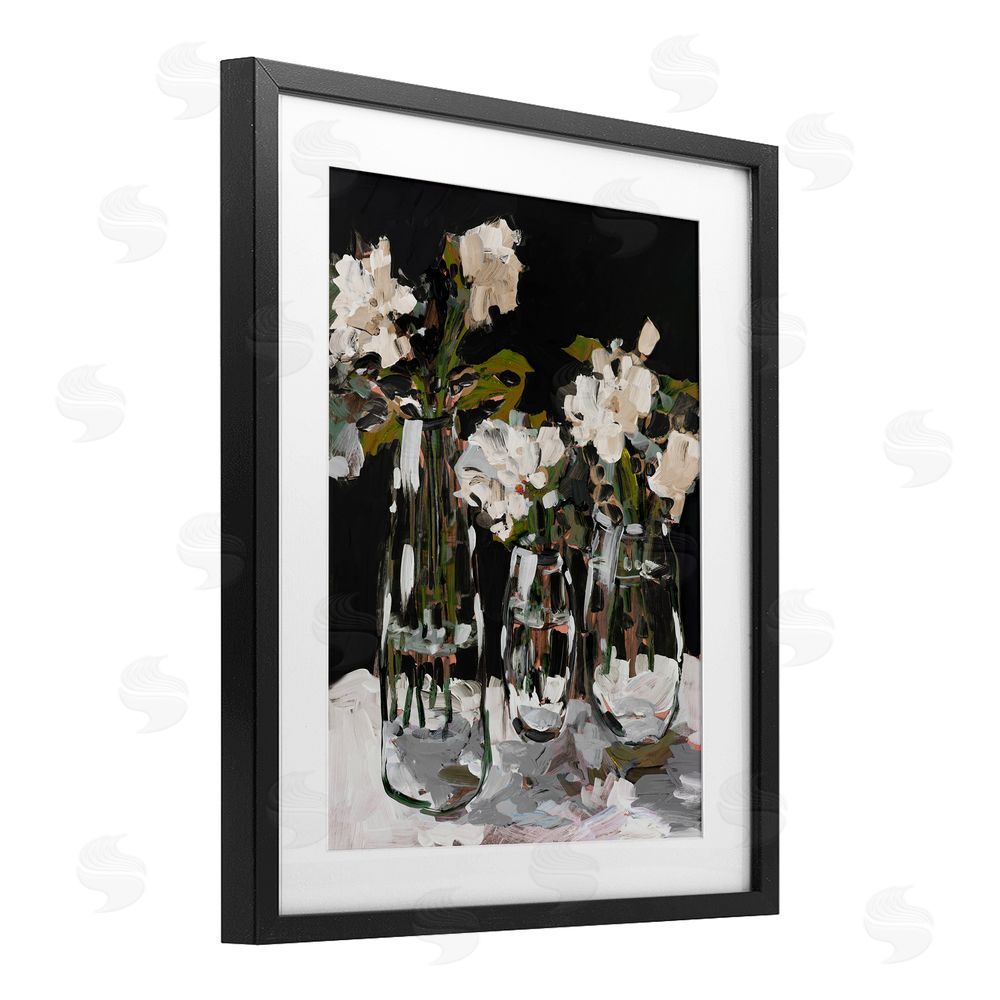 Jane Slivka Three Flower Vases on Black Black Framed Print Under Glass Wall Art