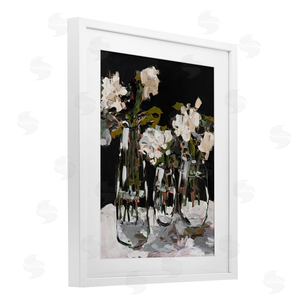 Jane Slivka Three Flower Vases on Black White Framed Print Under Glass Wall Art