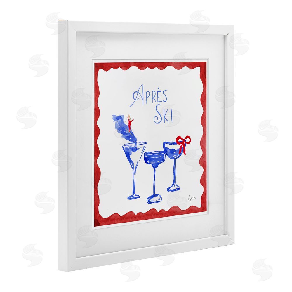 Lucille Price Red & Blue Ski Cocktails White Framed Print Under Glass with Mat Wall Art