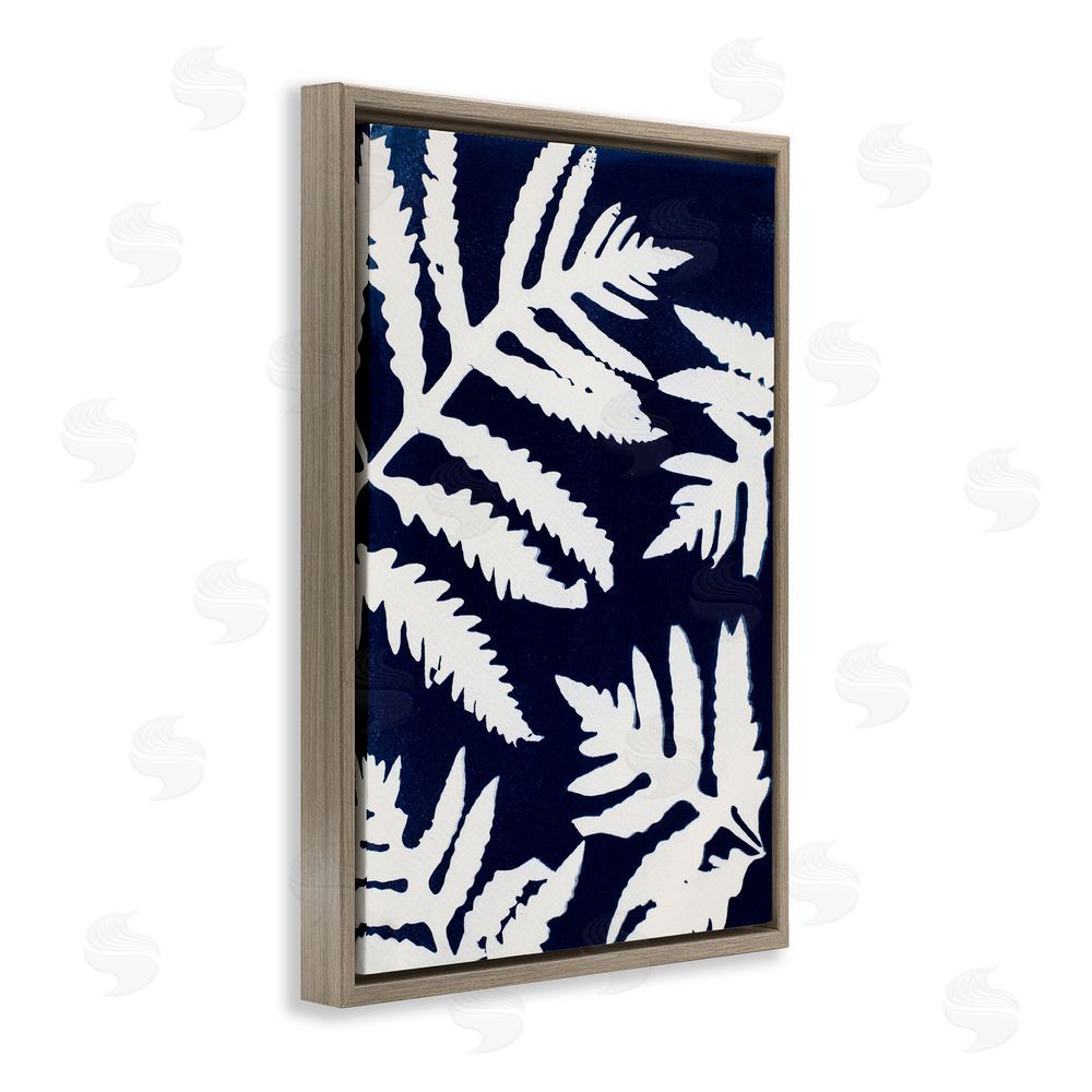 Lynn Byrd White Ferns on Indigo Brown Floating Frame Canvas Wall Art Print