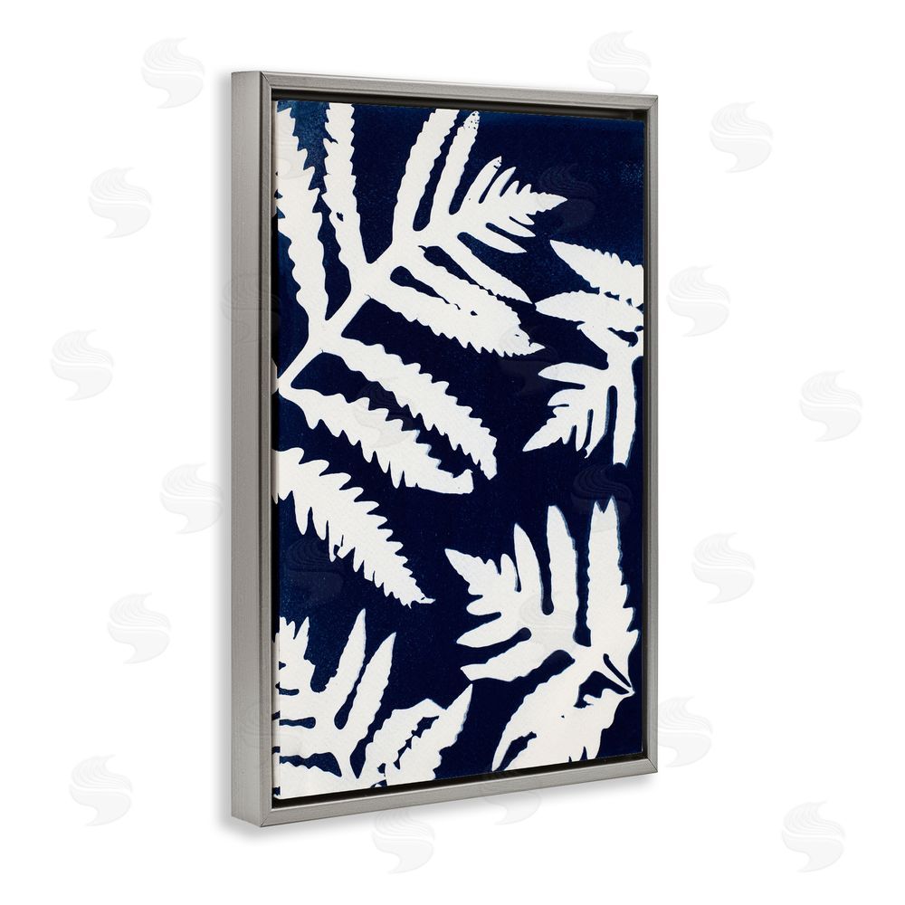 Lynn Byrd White Ferns on Indigo Gray Floating Frame Canvas Wall Art Print
