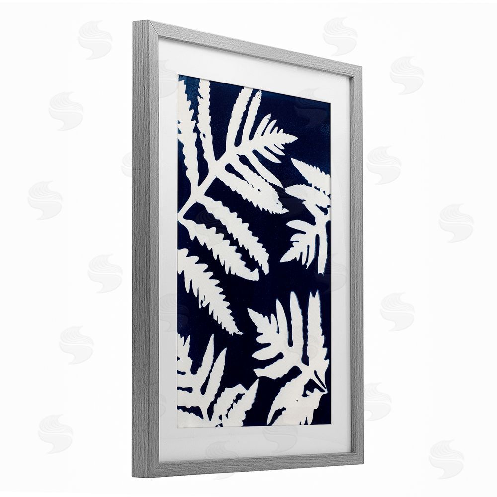 Lynn Byrd White Ferns on Indigo Gray Framed Print Under Glass Wall Art