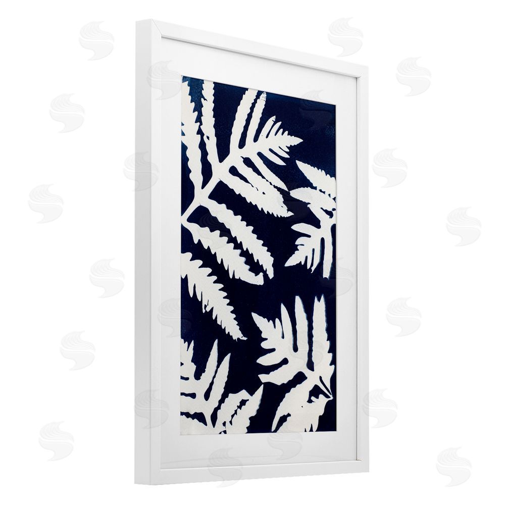 Lynn Byrd White Ferns on Indigo White Framed Print Under Glass Wall Art