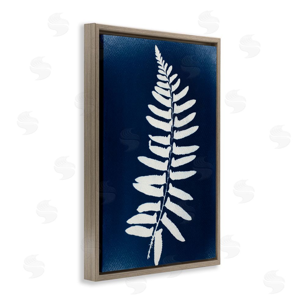 Lynn Byrd Fern Leaf on Indigo Brown Floating Frame Canvas Wall Art