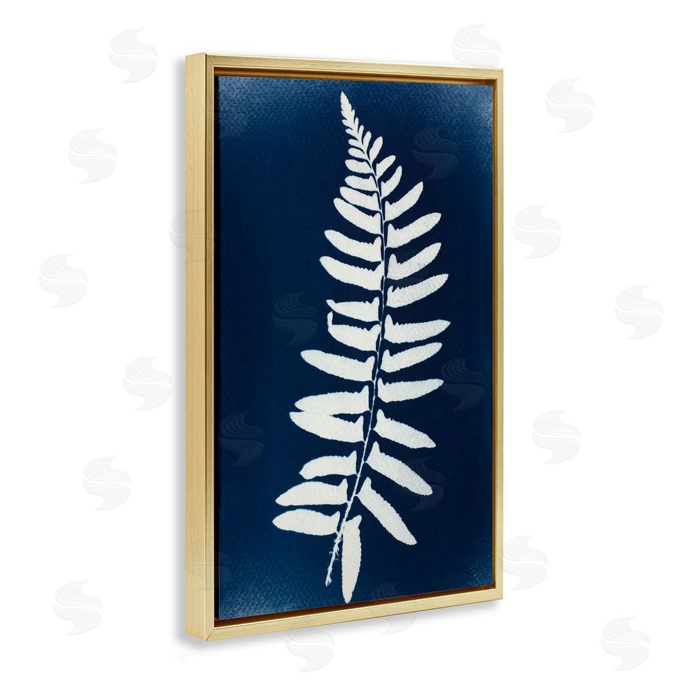 Lynn Byrd Fern Leaf on Indigo Gold Floating Frame Canvas Wall Art