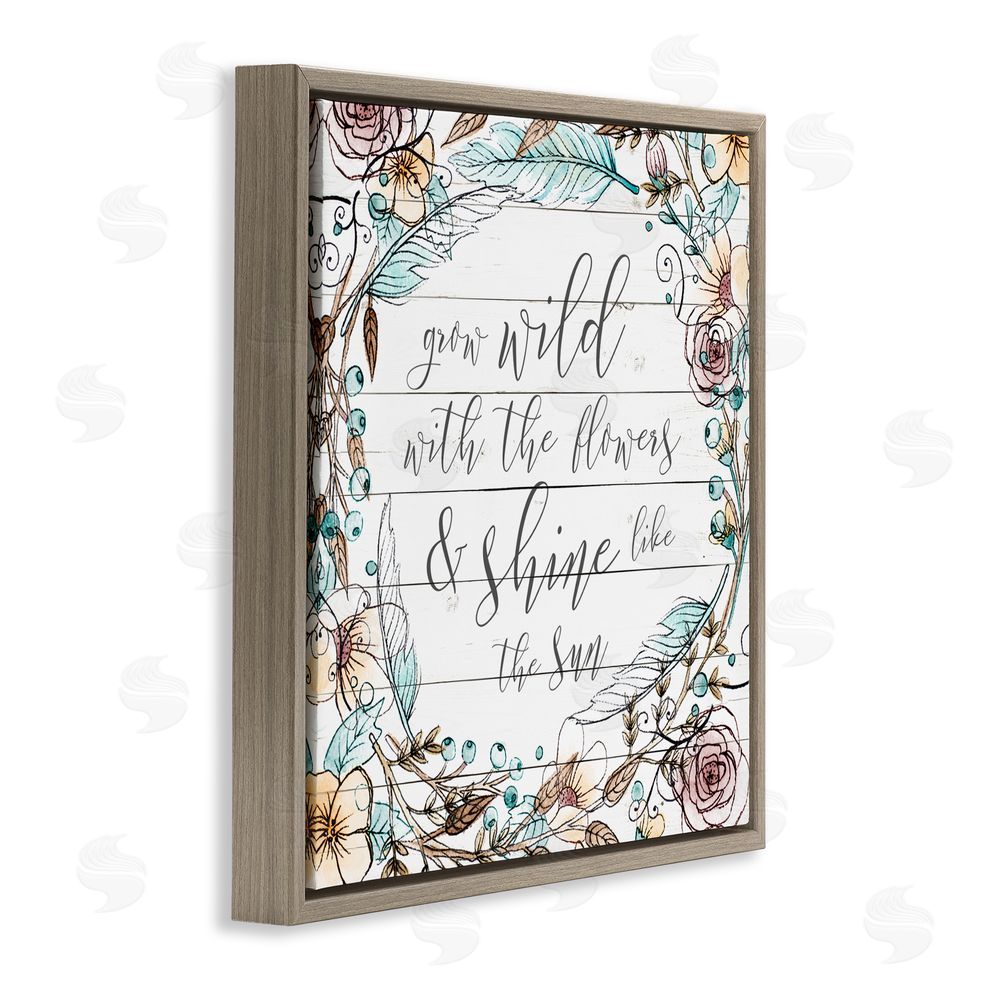 Sundance Graphics Grow Wild With Flowers Brown Floating Frame Canvas Wall Art Print