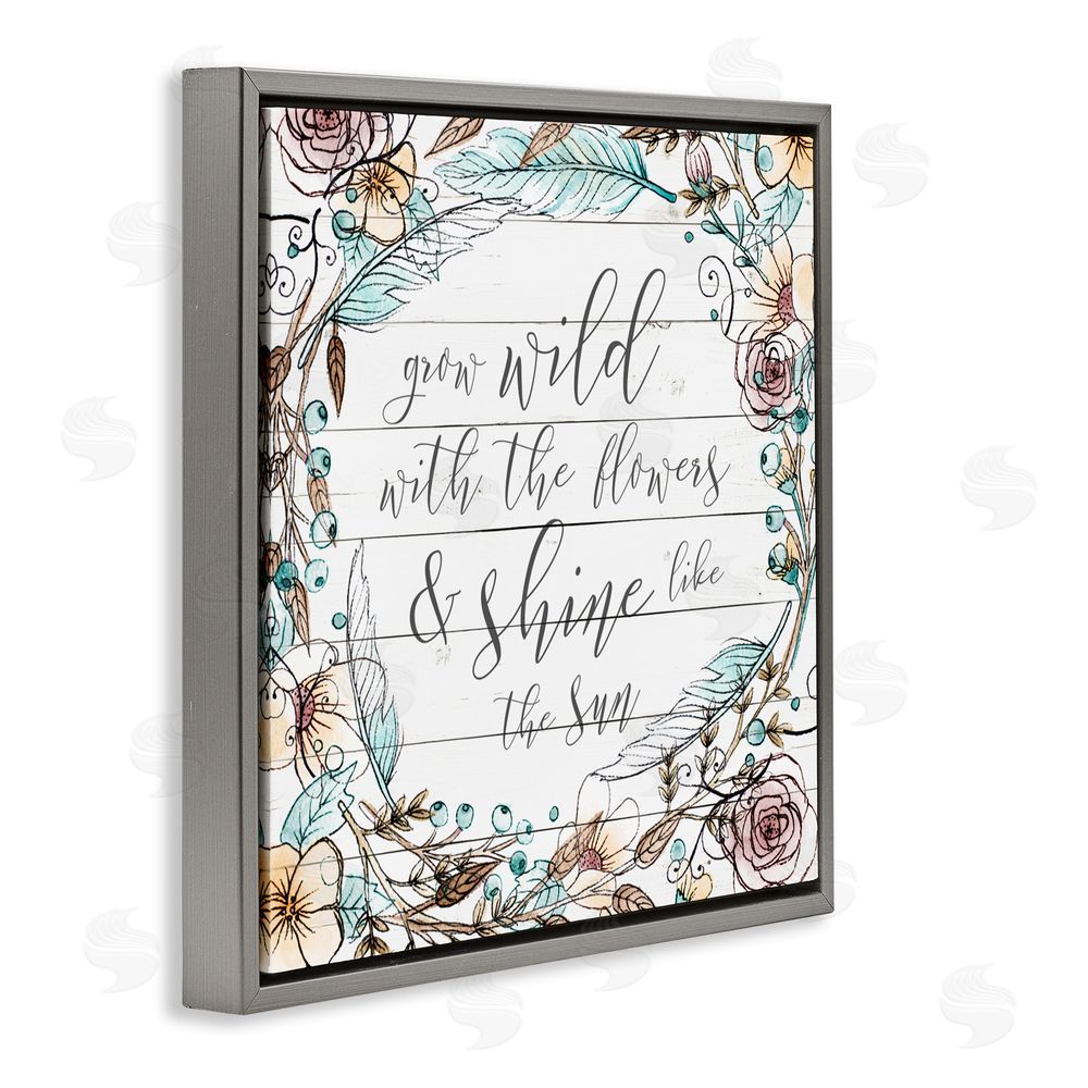 Sundance Graphics Grow Wild With Flowers Gray Floating Frame Canvas Wall Art Print