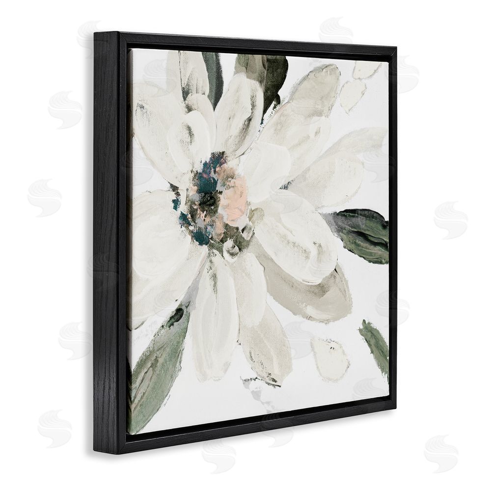 Sundance Graphics Naturally Blooming White Flower Black Floating Frame Canvas Wall Art Print