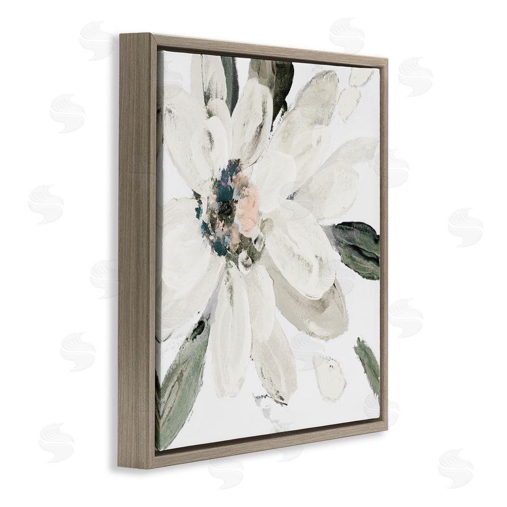 Sundance Graphics Naturally Blooming White Flower Brown Floating Frame Canvas Wall Art Print