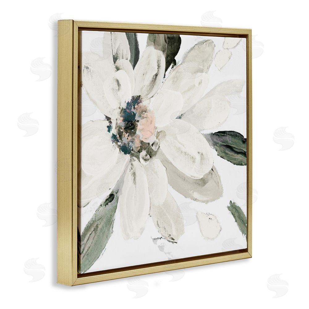 Sundance Graphics Naturally Blooming White Flower Gold Floating Frame Canvas Wall Art Print
