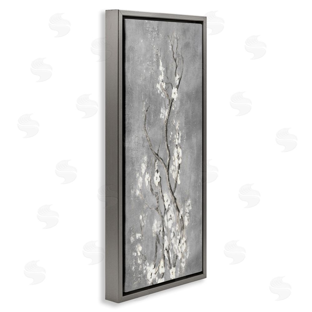 Patricia Pinto White Cherry Blossoms Reaching Gray Floating Frame Canvas Wall Art Print