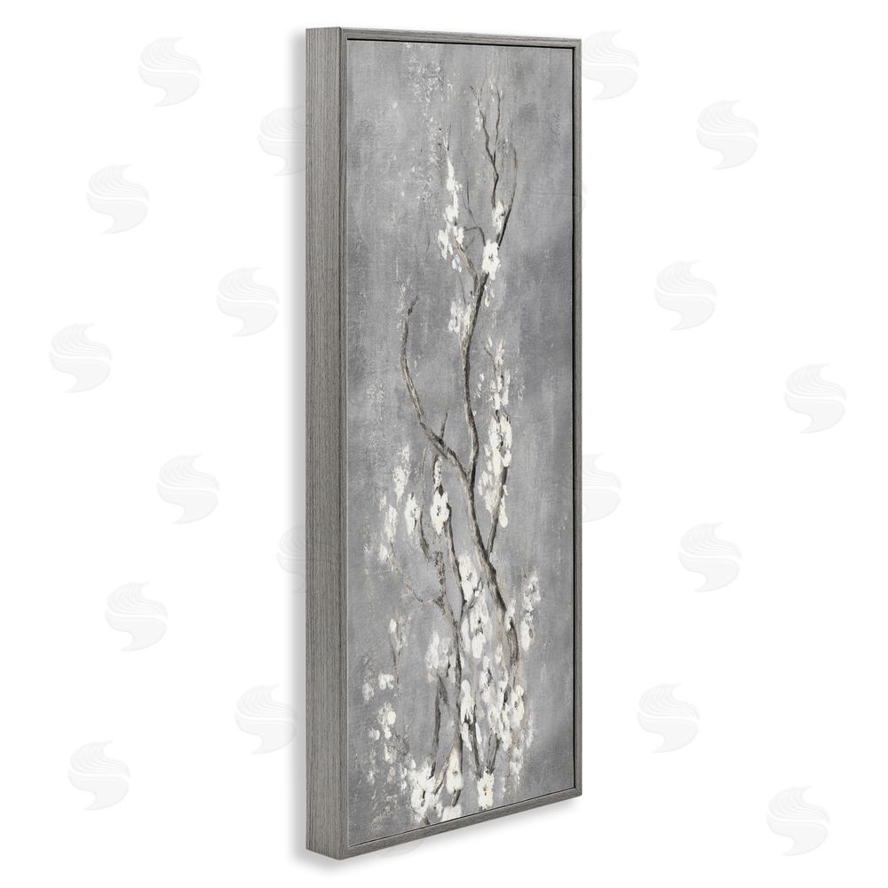 Patricia Pinto White Cherry Blossoms Reaching Gray Framed Giclee Wall Art Print