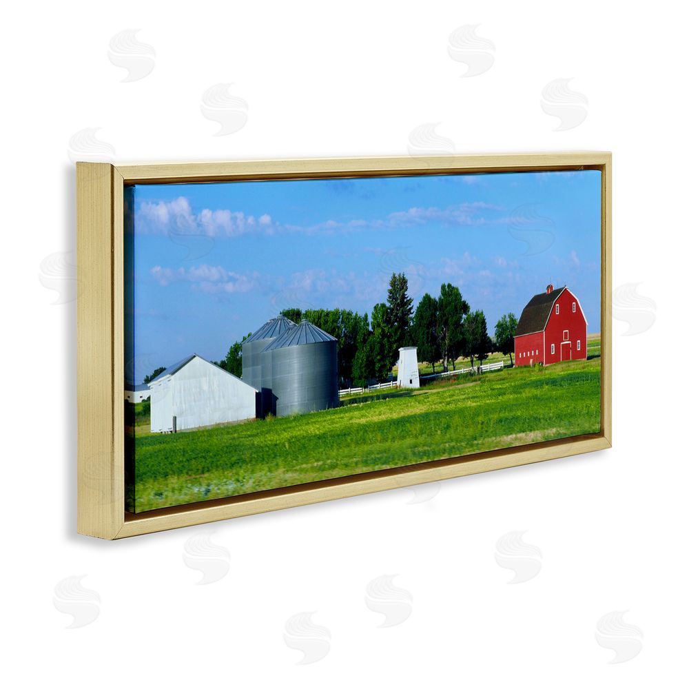 Sundance Graphics Barn with Silo Gold Floating Frame Canvas Wall Art Print