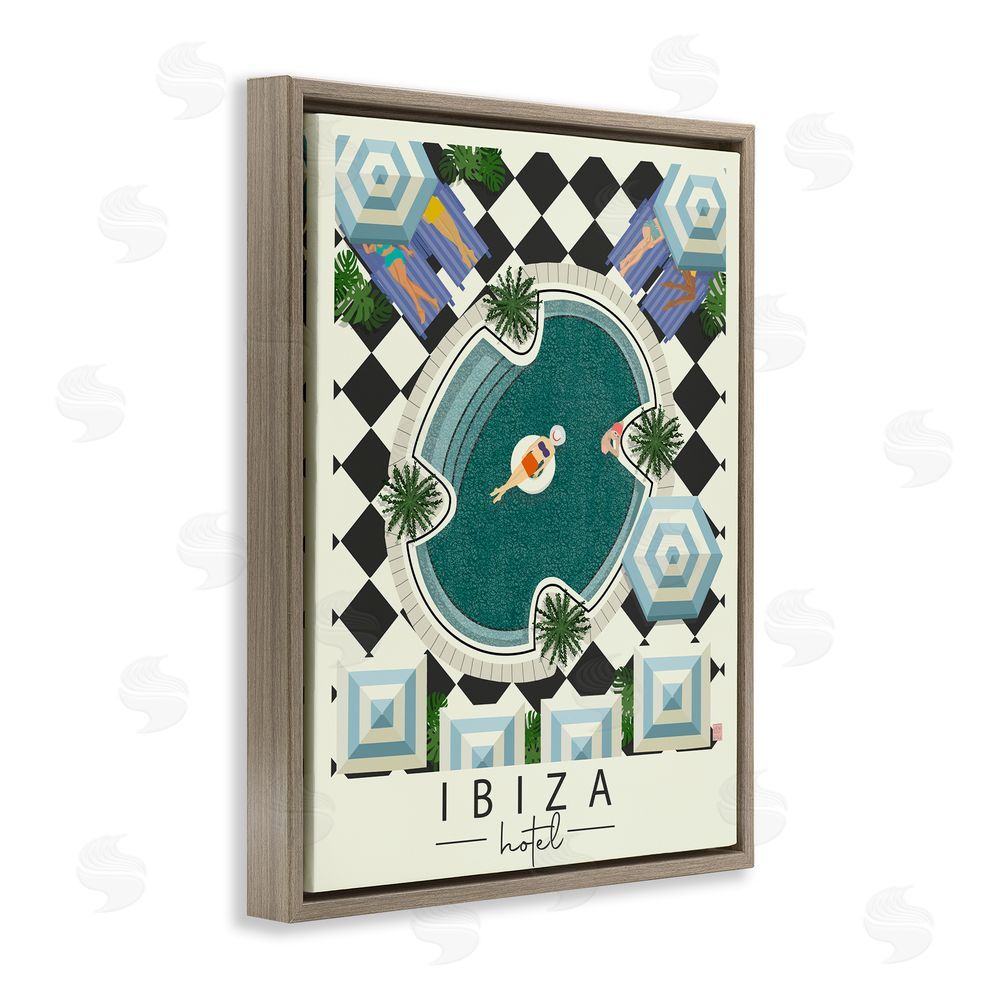 Sundance Graphics Ibiza Hotel Aerial Pool Brown Floating Frame Canvas Wall Art Print
