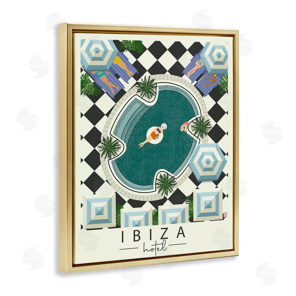 Sundance Graphics Ibiza Hotel Aerial Pool Gold Floating Frame Canvas Wall Art Print