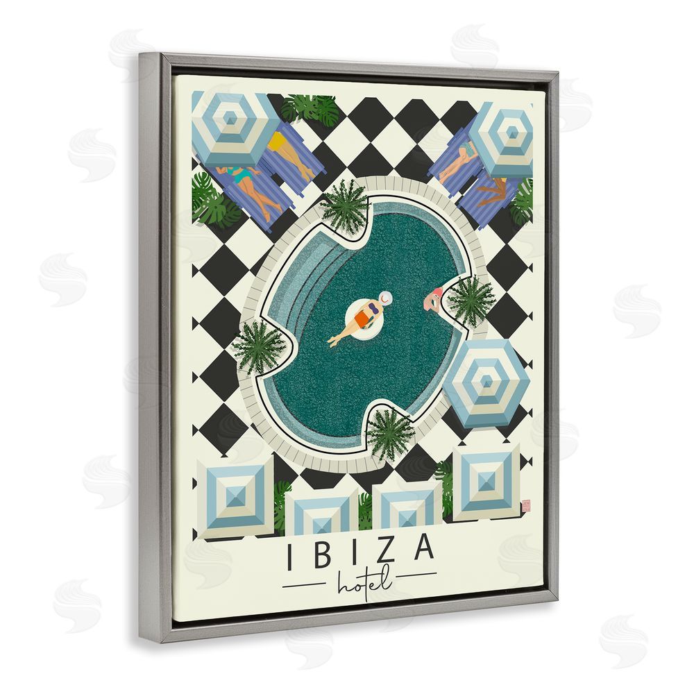 Sundance Graphics Ibiza Hotel Aerial Pool Gray Floating Frame Canvas Wall Art Print