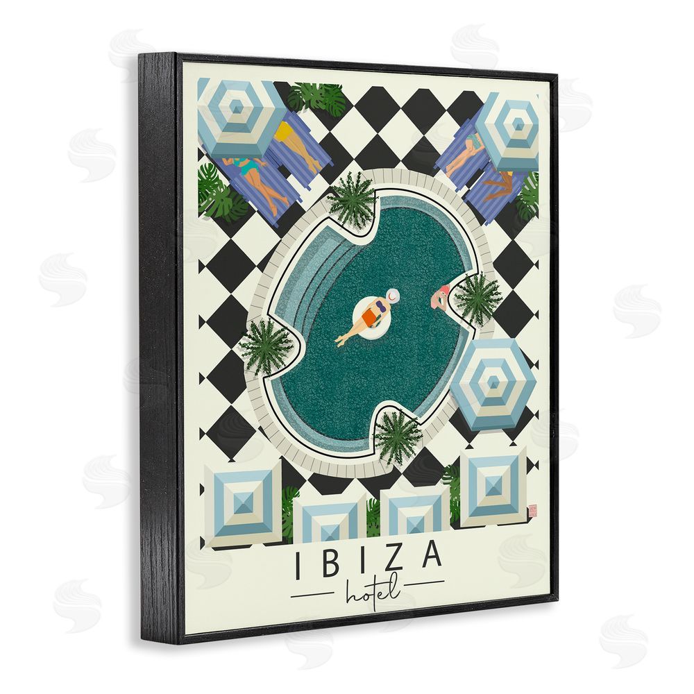 Sundance Graphics Ibiza Hotel Aerial Pool Black Framed Giclee Wall Art Print