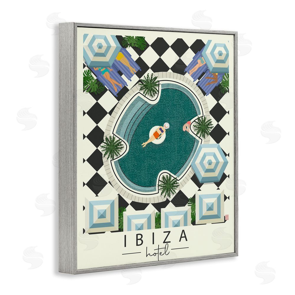 Sundance Graphics Ibiza Hotel Aerial Pool Gray Framed Giclee Wall Art Print